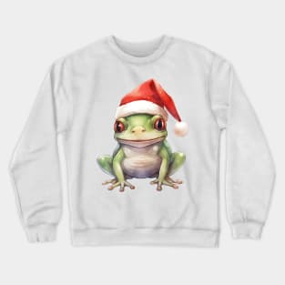 American Green Tree Frog in Santa Hat Crewneck Sweatshirt